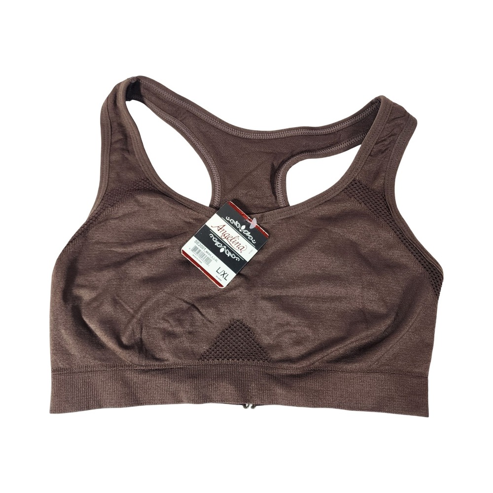 Angelina Brown Racerback Sports Bra Mesh Seamless SE2001 Mens L/XL NEW